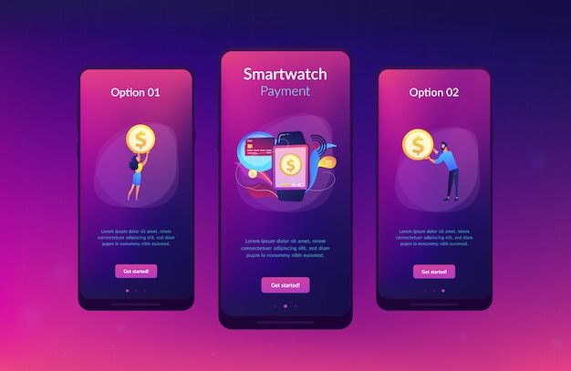 Smartwatch payment app interface template.