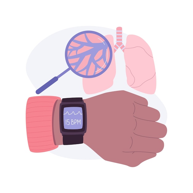 Smartwatch respiration monitoring isolated cartoon vector illustrations