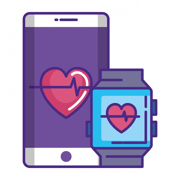 Vector smartwatch and smartphone with cardiology app