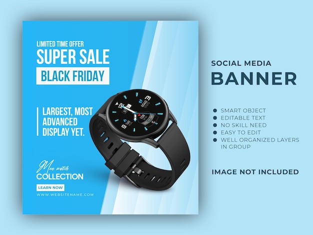 Vettore modello di banner per social media smartwatch