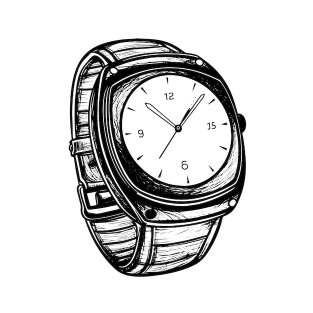 Smartwatch vector drawing Isolated hand drawn engraved style illustration