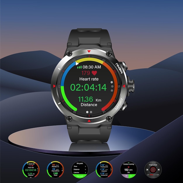 Smartwatch With Multiple smart watch clock faces Vector illustration