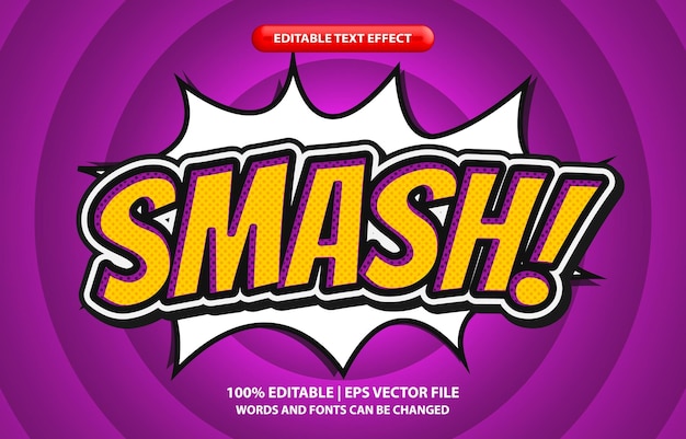 Vector smash editable text effect template comic pop art cartoon text style