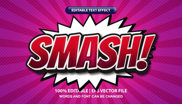 Smash text, editable text effect template in comic style, sunbrust pop art background