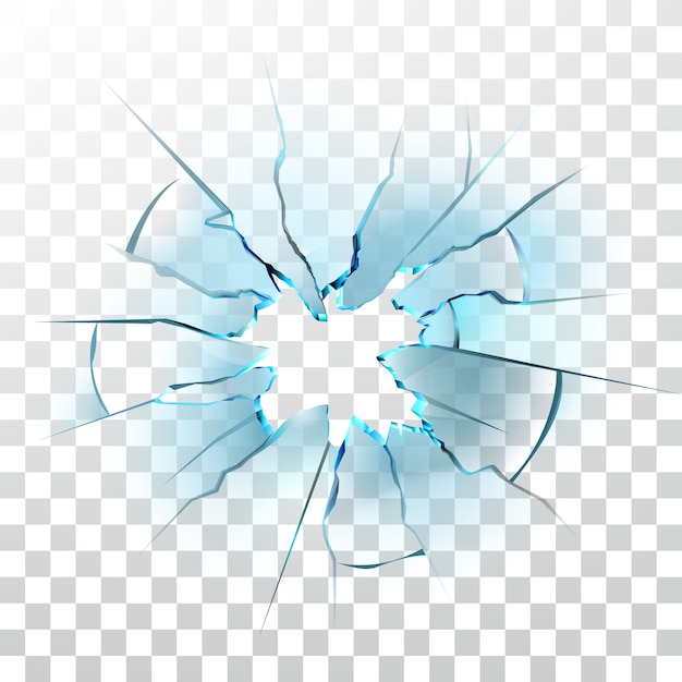 Vector smashed glass window broken bullet hole