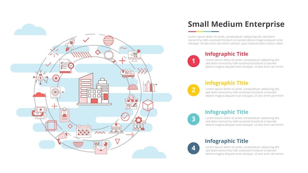 4포인트 목록 정보가 포함된 인포그래픽 템플릿 배너에 대한 중소기업 개념