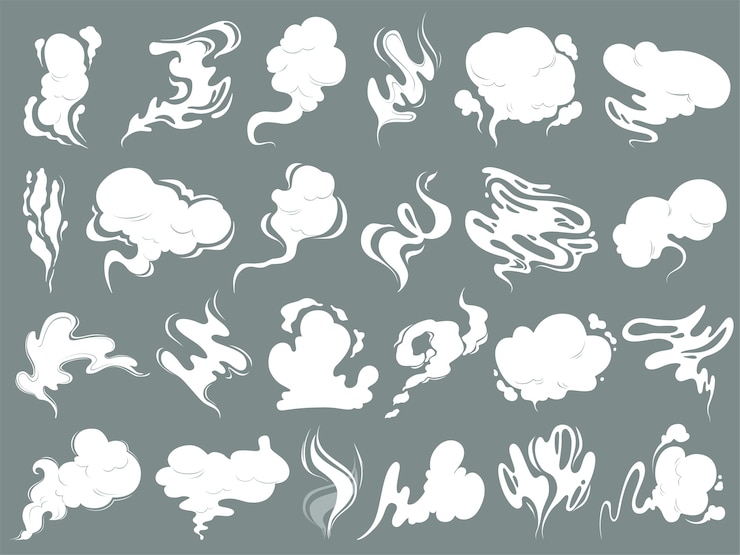 Vector smell clouds. smoke from vapour or food toxic smell cartoon shapes. illustration smoke vapour, smell and steam cloud