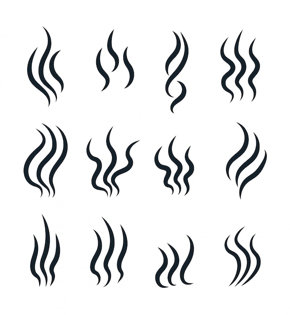 Vector smell icons. flowing heat, cooking steam warm aroma smells stinks mark, steaming vapour odour vector isolated line symbols