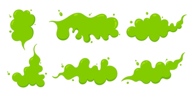 Smelling green cartoon fart cloud flat style design vector illustration set