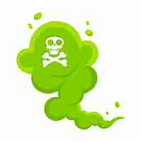 Vector smelling green cartoon fart cloud flat style design vector illustration with crossbone skull