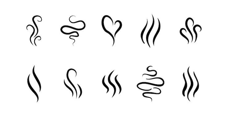 Vector smells line hot air icon set hot aroma smells or fumes fragrances evaporate icons