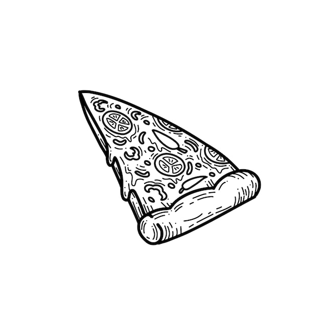 Smeltend plakje kaas pizza doodle voedsel illustratie hand tekening