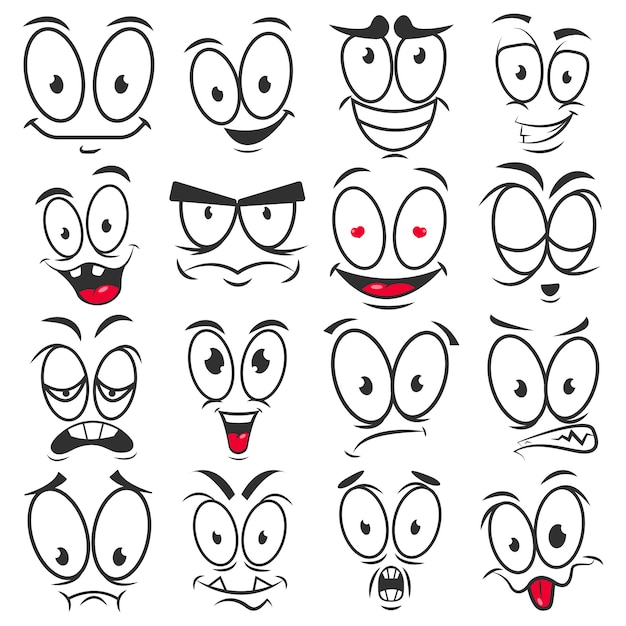 Emoticon del fumetto di sorriso e facce emoji icone vettoriali