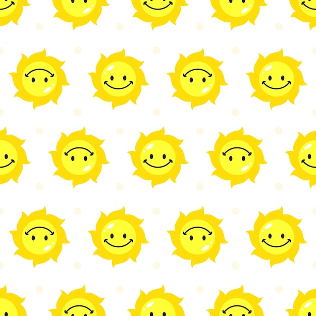Smile Cute Sun Seamless pattern Flat Design Vector