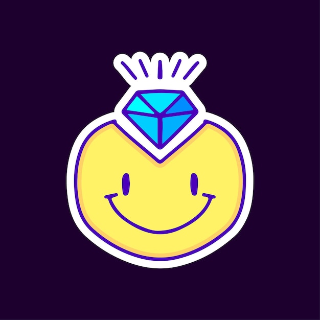 Smile emoticon face and diamond cartoon, illustration for t-shirt, sticker.