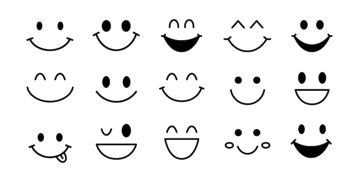 Vector smile emotie icoon sjabloon glimlachende gelukkige iconen grappige abstracte vector ontwerp set