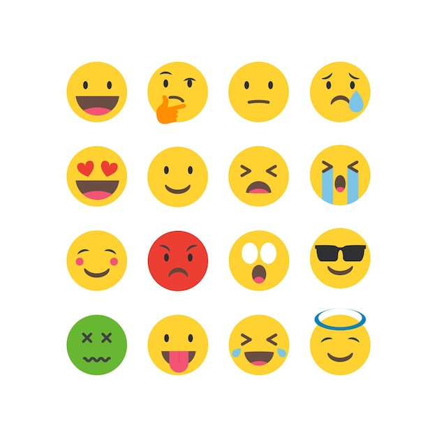 Sorriso emozioni icone vettore semplici facce rotonde piatte segni in diversi stili