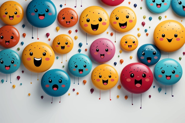 ベクトル 笑顔の顔 プールの背景のカラフルなボール 幸せな態度のコンセプト