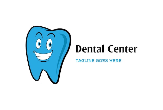 Vector smile friendly blue tooth dent mascot cartoon character for dental clinic logo design vector