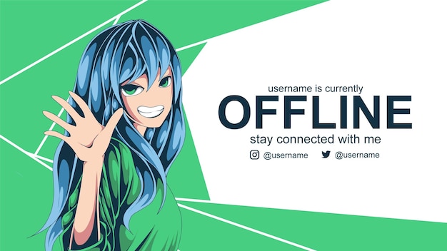 Vector smile girl anime offline banner voor twitch