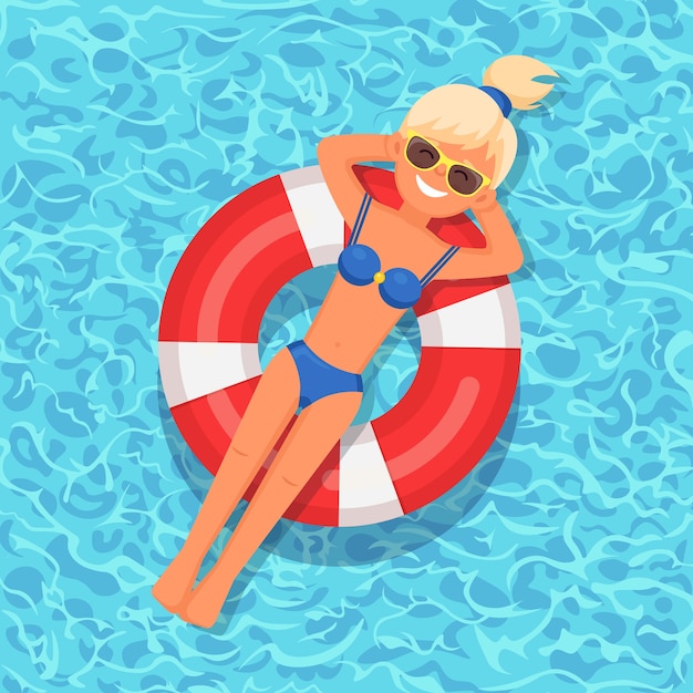 Smile girl swims in swimming pool illustration