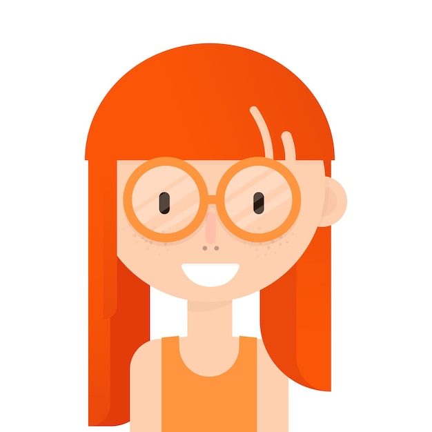 Vector smile girl with red hair avatar pirsing headphones flat style on white background