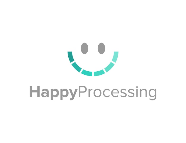 Smile happy face with processing simple creative geometric sleek modern logo design
