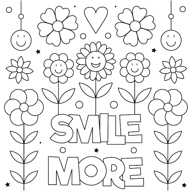 Vector smile more. coloring page. black and white