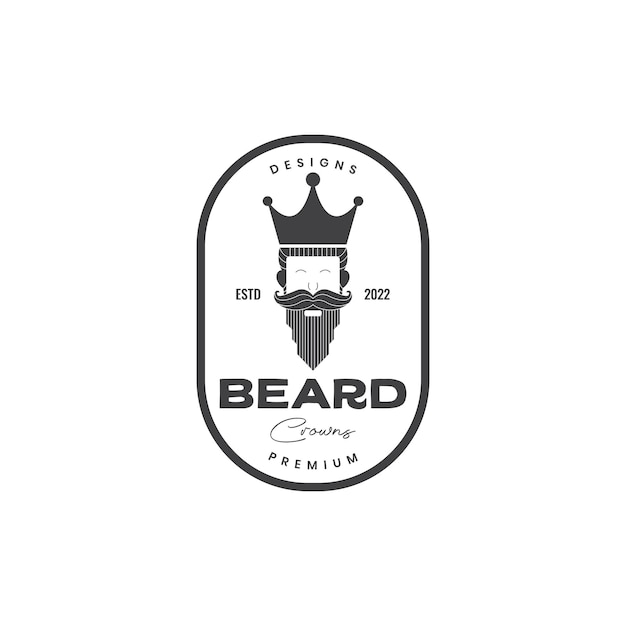 Smile old beard with crown vintage badge logo