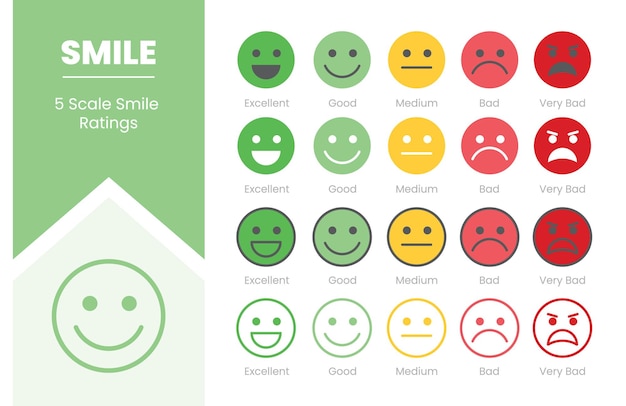 Smile rating customer experience with 5 symbol concept icon set collection pack with modern flat style