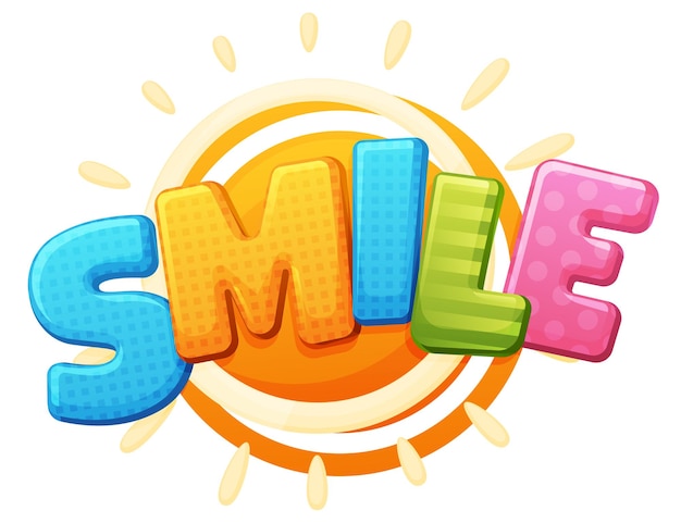 Smile sign. Color inscription logo, game area, bubble rainbow letters. Bright,  inscription on a white background