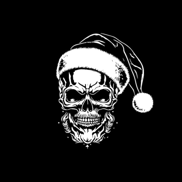 smile skull wearing santa claus hat hand drawn illustration