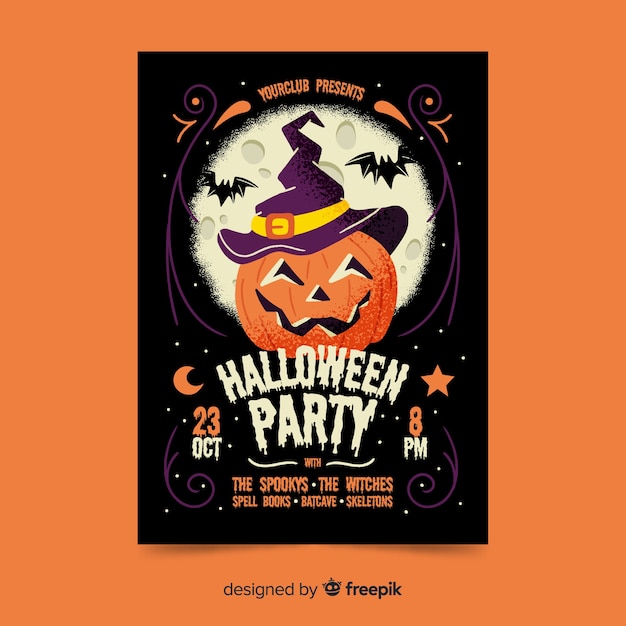 Smiley carved pumpkin halloween party poster