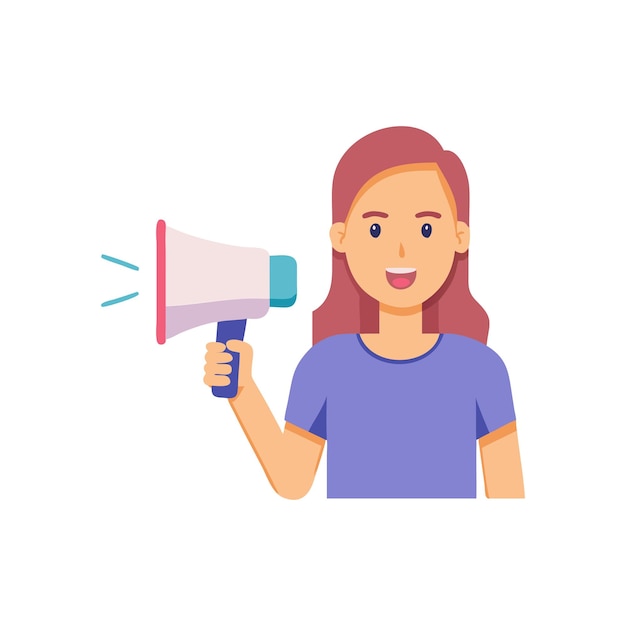 Smiley cute woman screaming with a megaphone