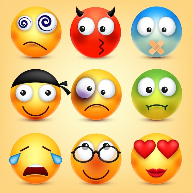 smiley emoticons set yellow face with emotions facial expression d realistic emoji funny cartoon