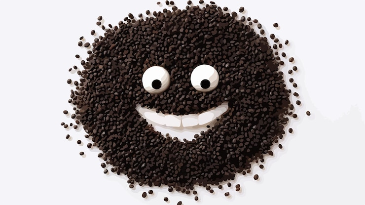 Vector smiley face crafted with dried poppy seeds photo