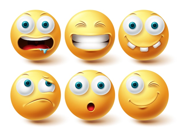 Vector smiley funny emoji vector set smileys yellow emoticon funny happy and disappointed