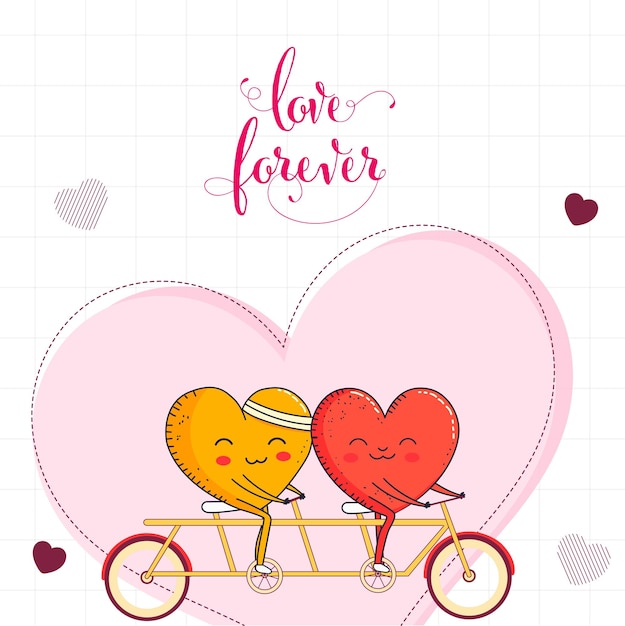 Smiley Harten Vorm Paar Tandem Fiets Voor Valentijnsdag Concept LIEFDE VOOR ALTIJD Bericht Tekst