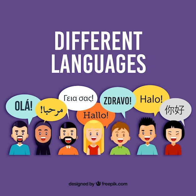 Smiley people speaking different languages with flat design