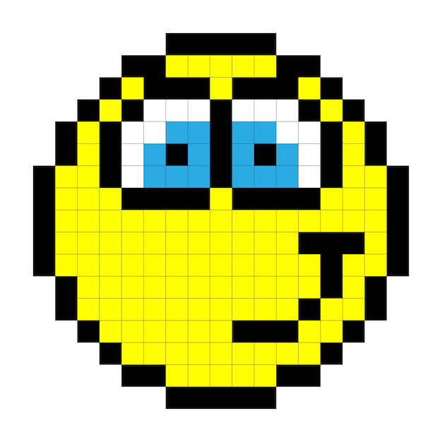 Smiley pixel art-stijl op witte achtergrond vector