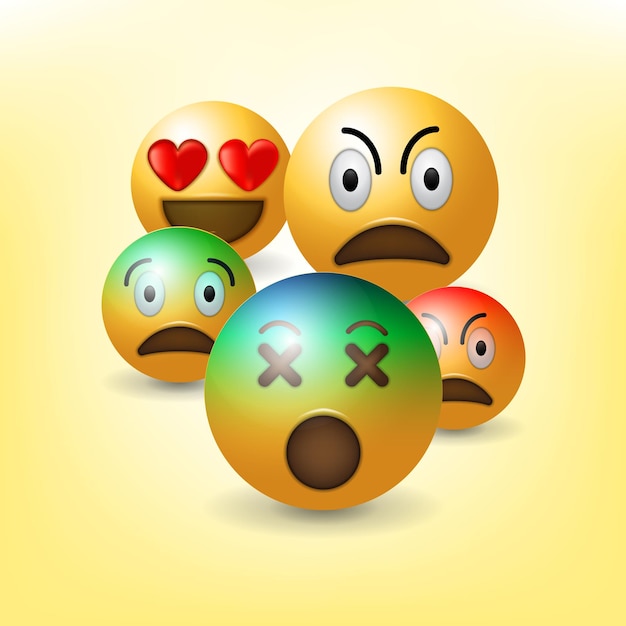 Smiley setsmiling emoticon Yellow face with emotions Facial expression Funny cartoon characterMood Web icon Vector illustration