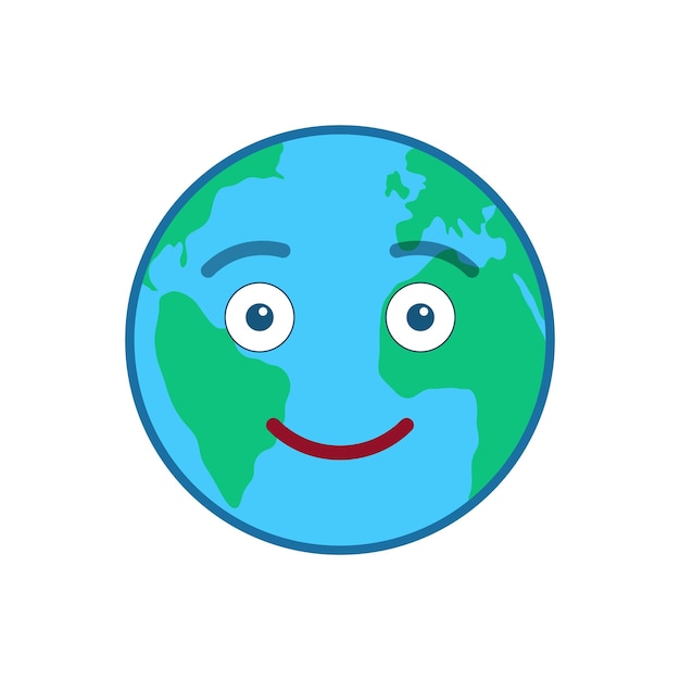 Smiley wereldbol geïsoleerde emoticon Vrolijke blauwe planeet emoji Sociale communicatie en weerwidget teken Charmant gezicht met gezichtsemotie Grappig aardepictogram Weervoorspelling vectorelement