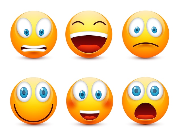 Premium Vector | Smileyemoticon set yellow face with emotionsmood ...