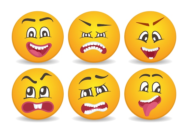 Smileys met verschillende gezichtsuitdrukkingen geplakt