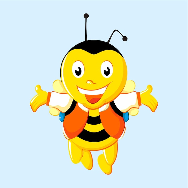 Smiling adorable bee character Lovely simple design of yellow and black flying bee