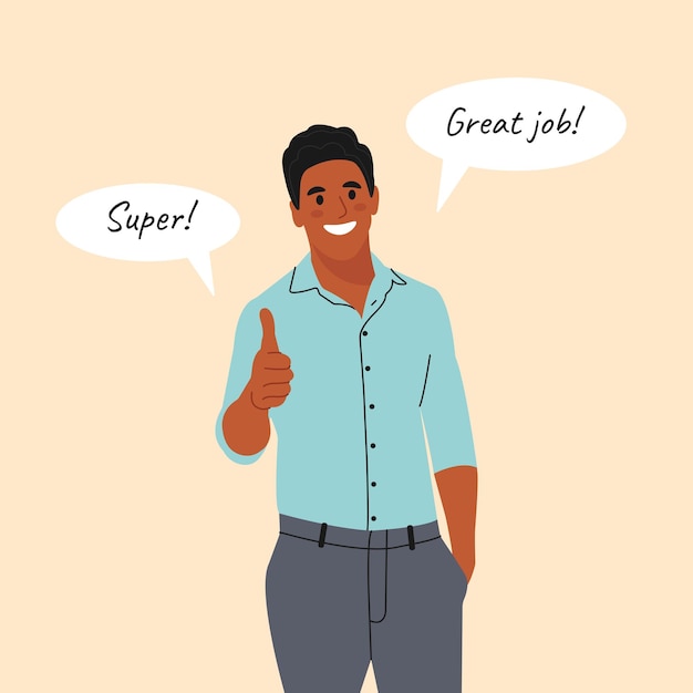 Vector smiling african american man gesturing in gratitude