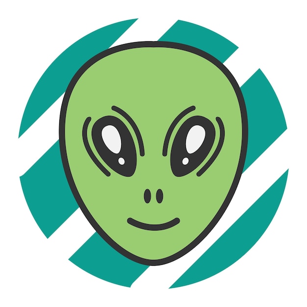 Smiling alien face in flat cartoon style