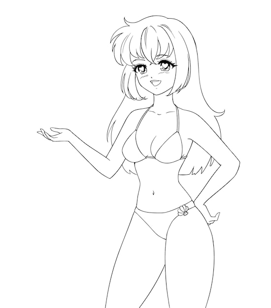 Smiling anime manga girl wearing swimsuit isolated