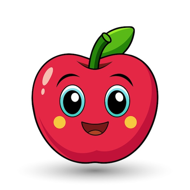 Smiling apple with eyes cute funny apple fruit cartoon style vector design illustration