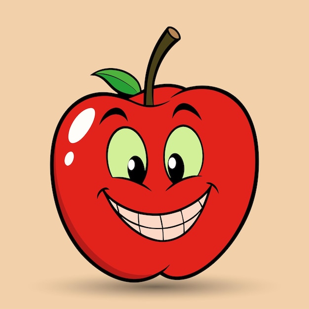 벡터 미소 짓는 사과와 눈 귀여운 재는 사과 과일 만화 스타일 터 디자인 일러스트레이션